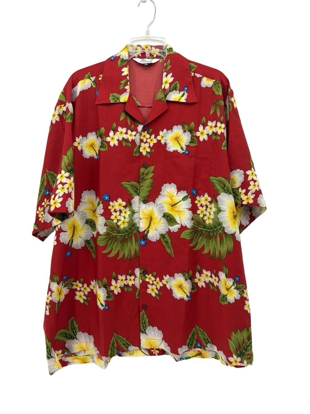 Alvish Red Floral Hibiscus Hawaiian Button-Down Shirt